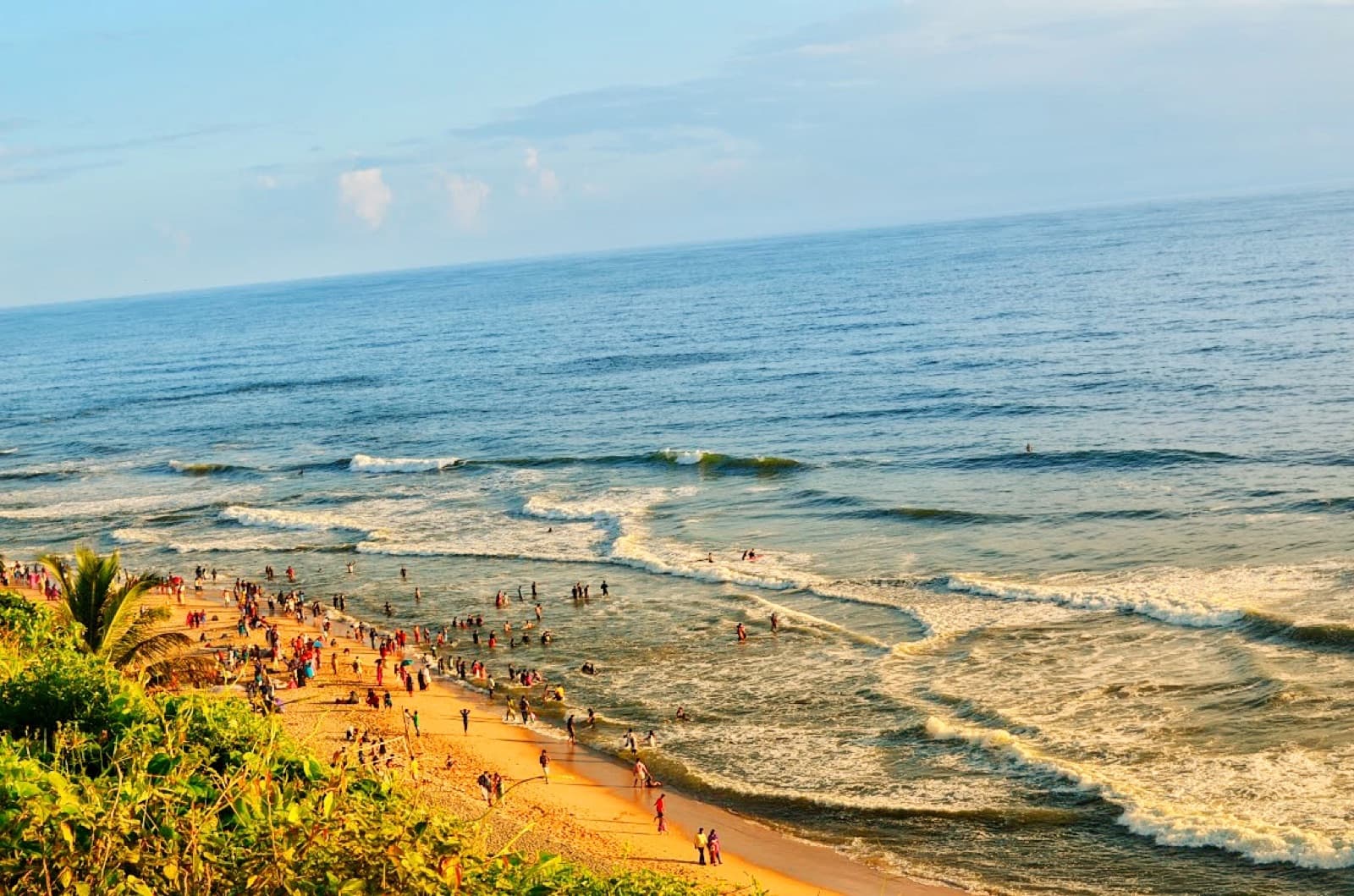 Varkala Beach below the red laterite cliffs in Kerala